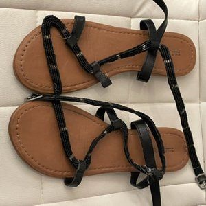 SPRING Black Beaded Sandles/Flats Size 9